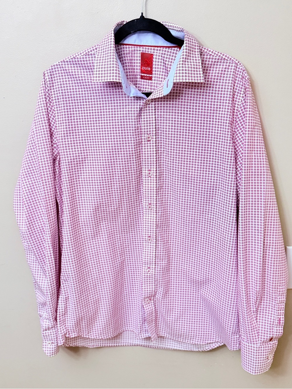 Pure Geometric Tile Print Shirt Slim Fit Pink White Large